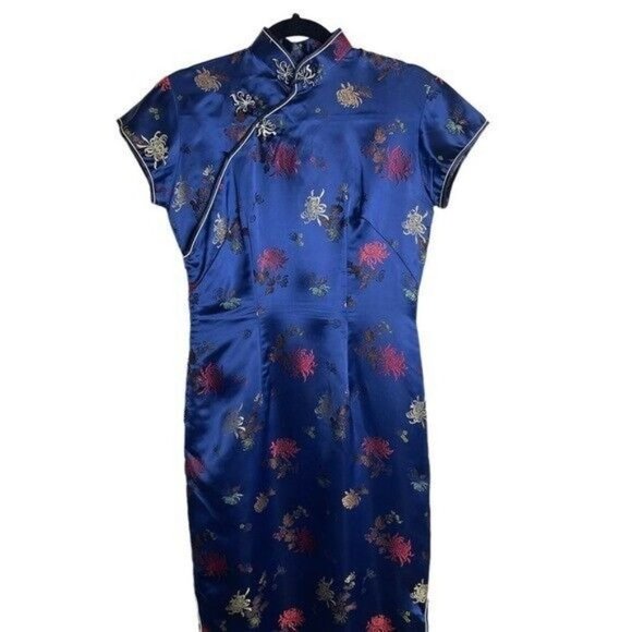 VINTAGE Long Cheongsam Dress Slim Qipao Chinese Lady Satin Dress Gown Size Small - Picture 5 of 11